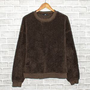 HARE Japan Clothing Men's Sherpa Crew Neck Pullover Sweater Brown Size Small